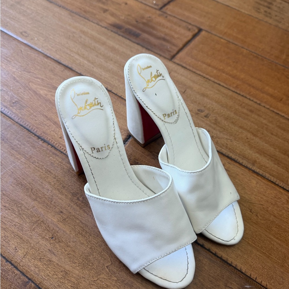 White leather mule heels